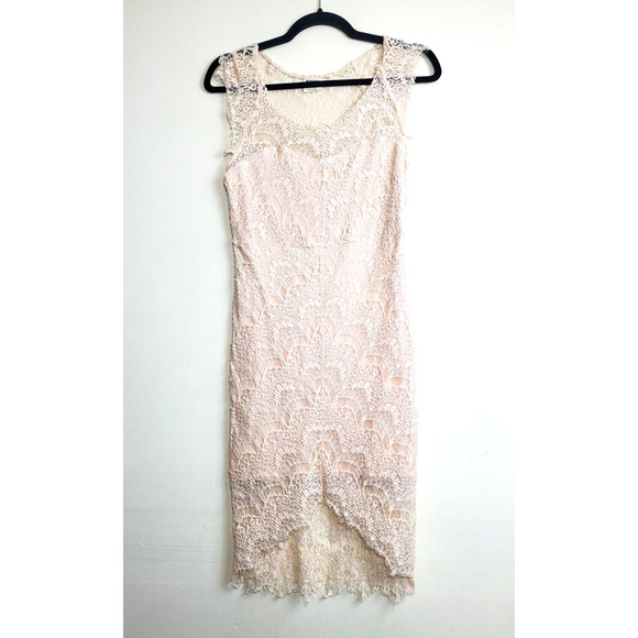 Free People Dress Womens Small IVORY Lace Peek A Boo Slip Sheath Formal Party - Picture 9 of 14